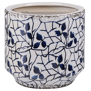 Beliani Flower Vase White Blue Stoneware Flower Pattern Waterproof Distressed Look Retro Design Material:Stoneware Size:17x15x17