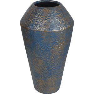 Beliani Tall Decorative Vase Gold Blue Ceramic 51 cm Antiqued Look  Material:Ceramic Size:28x53x28