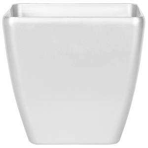 Beliani Plant Pot Planter Silver Fibre Clay High Gloss Outdoor Resistances 49 x 49 cm All-Weather Material:Polyresin Size:50x48x50
