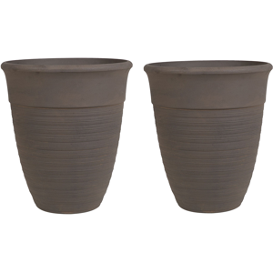 Beliani Set of 2 Plant Pots Planter Solid Brown Stone Mixture Polyresin Square ø 43 cm All-Weather Material:Stone Powder Size:43x49x43