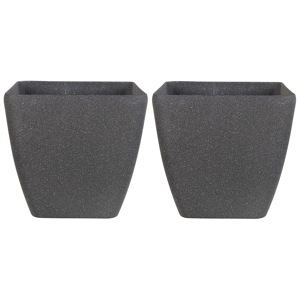 Beliani Set of 2 Plant Pot Planters UV Resistant Solid Stone Mixture Polyresin Square Dark Grey 49 x 49 cm Material:Stone Powder Size:49x49x49