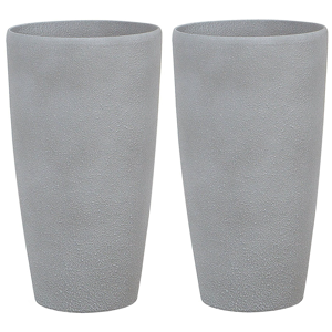 Beliani Plant Pot Grey Stone Tall Flower Planter 31 x 31 x 58 cm Modern Minimalistic Outdoor Indoor Decor Accessories Material:Stone Powder Size:31x58x31