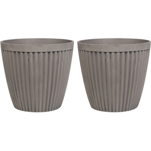 Beliani Set of 2 Plant Pots Planter Solid Taupe Stone Mixture Round ⌀ 44 cm Outdoor Resistances All-Weather Material:Stone Powder Size:44x39x44