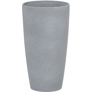 Beliani Plant Pot Grey Stone Tall Flower Planter 42 x ø 23 cm Modern Minimalistic Outdoor Indoor Decor Accessories Material:Stone Powder Size:23x42x23