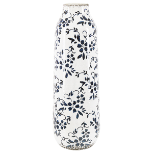 Beliani Flower Vase White and Blue Stoneware Tall 35 cm Floral Pattern Distressed Waterproof Material:Stoneware Size:12x35x12