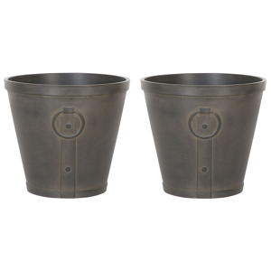 Beliani Set of 2 Outdoor Plant Pots Brown Fibre Clay 41 x ⌀ 37 cm Outdoor Indoor All Weather Material:Stone Powder Size:41x37x41