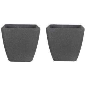 Beliani Set of 2 Plant Pot Planters Solid Dark Grey Stone Mixture Polyresin Square 34 x 34 cm UV Resistant Material:Stone Powder Size:34x34x34
