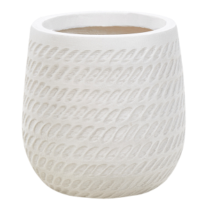 Beliani Plant Pot Off-White Fibre Clay ⌀ 19 cm Round Outdoor Flower Pot Embossed Pattern Material:Fibre Clay Size:19x22x19