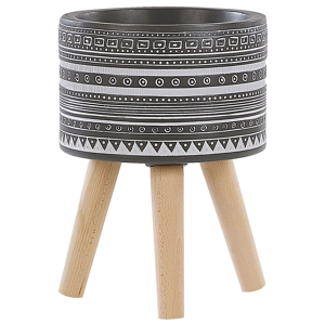 Beliani Flower Pot Grey ⌀ 21 cm in Magnesium White Hand Painted Pattern 3 Legs in Beech Wood Round Boho for Indoors and Outdoors Material:Magnesium Oxide Size:25x35x25