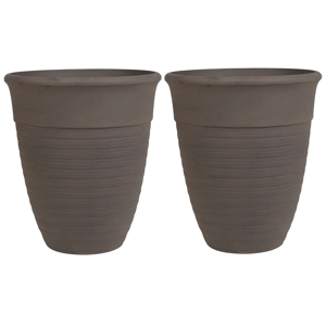 Beliani Set of 2 Plant Pots Planter Solid Brown Stone Mixture Polyresin Square ø 50 cm All-Weather Material:Stone Powder Size:50x58x50