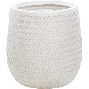 Beliani Plant Pot Off-White Fibre Clay ⌀ 27 cm Round Outdoor Flower Pot Embossed Pattern Material:Fibre Clay Size:27x32x27