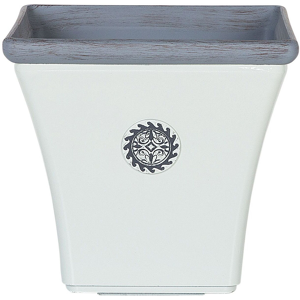 Beliani Plant Pot Planter White Stone Mixture Outdoor Resistances Square 37 x 35 cm All-Weather Material:Stone Powder Size:37x35x37