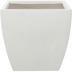 Beliani Plant Pot White Fibre Clay Flower Planter Square 53 x 53 x 51 cm Indoor Outdoor Garden Accessories Material:Fibre Clay Size:53x51x53