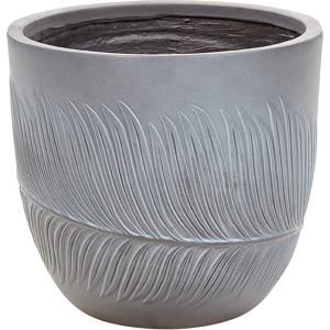 Beliani Outdoor Plant Pot Clay Fibre Grey 35 x 35 x 33 cm Planter Round UC Resistant Leaf Motif Traditional Material:Fibre Clay Size:35x33x35