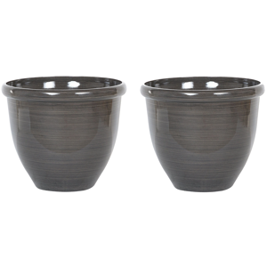 Beliani Set of 2 plant pots Solid Brown Stone Mixture Polyresin ⌀ 40 cm High Gloss Outdoor Resistances Round All-Weather Material:Polyresin Size:40x34x40