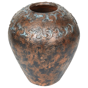 Beliani Decorative Vase Copper Blue Terracotta 33 cm Oval Antiqued Look Material:Terracotta Size:28x30x28