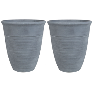 Beliani Set of 2 Plant Pots Planter Solid Grey Stone Mixture Polyresin Square ø 50 cm All-Weather Material:Stone Powder Size:50x58x50