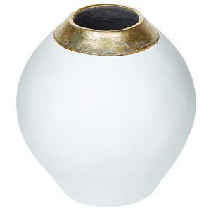 Beliani Decorative Vase White Ceramic 31 cm Table Vase with Gold Neck Material:Terracotta Size:30x33x30