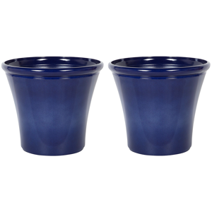 Beliani Set of 2 Plant Pots Planters ⌀50 Solid Navy Blue Fibre Clay High Gloss Outdoor Resistances All-Weather Material:Fibre Clay Size:50x44x50