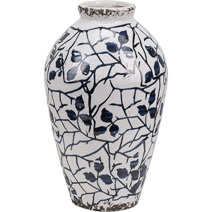 Beliani Flower Vase White and Blue Stoneware 22 cm Floral Pattern Modern Design Indoor Pot Material:Stoneware Size:15x22x15