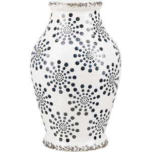 Beliani Flower Vase White and Blue Stoneware Waterproof Distressed Look Dot Pattern Retro Design Material:Stoneware Size:16x25x16