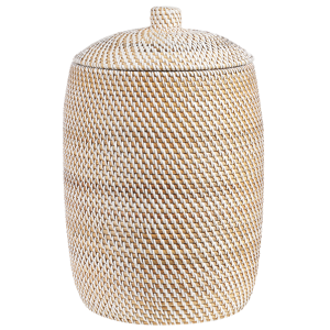 Beliani Basket Natural Rattan 40 cm Height Pattern Home Storage with Lid Boho Rustic Decor Material:Rattan Size:30x44x30