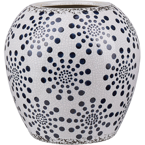 Beliani Flower Vase White and Blue Stoneware Distressed Look Dot Pattern Waterproof Retro Design Material:Stoneware Size:19x19x19