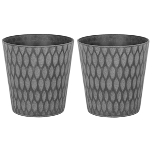 Beliani Set of 2 Plant Pots Planters Dark Grey Fibre Clay Outdoor Resistances 36 x 36 cm All-Weather Material:Fibre Clay Size:36x36x36