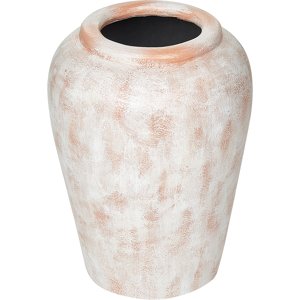 Beliani Decorative Vase Off-White Terracotta Distressed Effect Painted Vintage Look Oval Shape Material:Terracotta Size:30x42x30