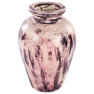 Beliani Decorative Vase Violet and Beige Terracotta 34 cm Handmade Painted Retro Vintage-inspired Design Material:Terracotta Size:25x34x25