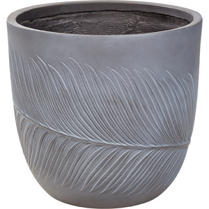 Beliani Outdoor Plant Pot Clay Fibre Grey 42 x 42 x 40 cm Planter Round UC Resistant Leaf Motif Traditional Material:Fibre Clay Size:42x40x42