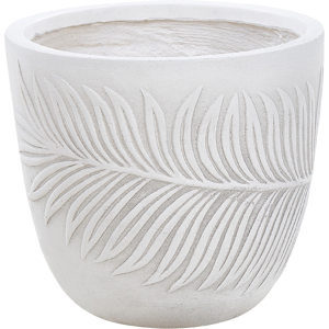 Beliani Outdoor Plant Pot Clay Fibre White 28 x 28 x 16 cm Planter Round UC Resistant Leaf Motif Traditional Material:Fibre Clay Size:28x16x28