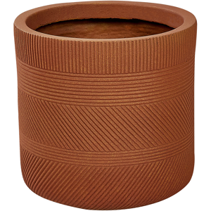 Beliani Plant Pot Golden Brown Fibre Clay ⌀ 31 cm Round Outdoor Flower Pot Embossed Pattern Material:Fibre Clay Size:31x31x31