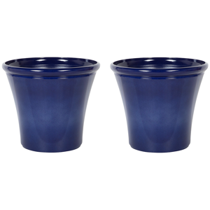Beliani Set of 2 Plant Pots Planters ⌀46 Solid Navy Blue Fibre Clay High Gloss Outdoor Resistances  All-Weather Material:Fibre Clay Size:46x40x46