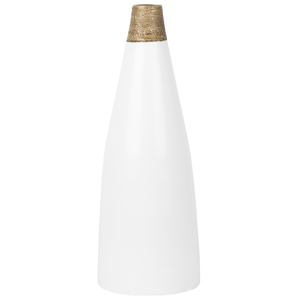Beliani Tall Decorative Vase White Terracotta 53 cm Table Floor Vase with Gold Neck  Material:Terracotta Size:19x53x19