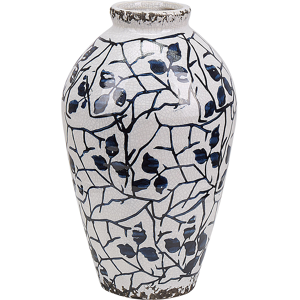 Beliani Flower Vase White and Blue Stoneware 20 cm Floral Pattern Modern Design Indoor Pot Material:Stoneware Size:12x20x12