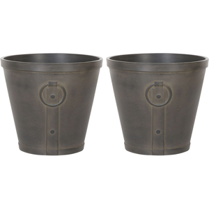 Beliani Set of 2 Outdoor Plant Pots Brown Fibre Clay 45 x ⌀ 41 cm Outdoor Indoor All Weather Material:Stone Powder Size:45x41x45