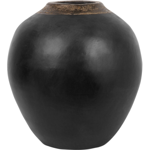 Beliani Decorative Vase Black Terracotta 31 cm Table Vase with Gold Neck Material:Terracotta Size:31x31x31