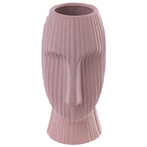 Beliani Flower Vase Pink Stoneware 25 cm Decorative Table Accessory Face-Shaped Minimalist Material:Stoneware Size:10x24x10