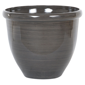 Beliani Plant Pot Planter Solid Brown Stone Mixture Polyresin High Gloss Outdoor Resistances Round ⌀ 44 cm All-Weather Material:Polyresin Size:44x38x44