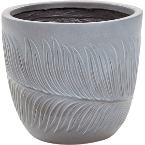 Beliani Outdoor Plant Pot Clay Fibre Grey 28 x 28 x 16 cm Planter Round UC Resistant Leaf Motif Traditional Material:Fibre Clay Size:28x16x28