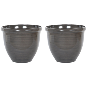 Beliani Set of 2 Plant Pots Solid Brown Stone Mixture Polyresin  ⌀ 44 cm High Gloss Outdoor Resistances Round All-Weather Material:Polyresin Size:44x38x44