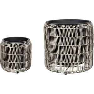 Beliani Set of 2 Plant Pots Light Brown PE Rattan Round Indoor Outdoor with Plastic Insert Material:PE Rattan Size:26/45x29/46x26/45