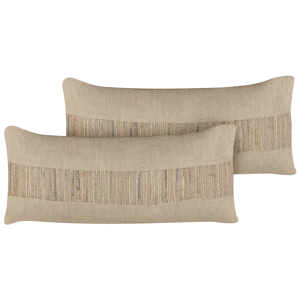 Beliani Set of 2 Decorative Cushions Beige Jute 30 x 70 cm Woven Removable with Zipper Boho Decor Accessories Material:Jute Size:70x10x30