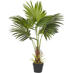 Beliani Artificial Potted Fan Palm Plant Green and Black Plastic Leaves Material 100 cm Decorative Indoor Accessory Material:Synthetic Material Size:30x100x35