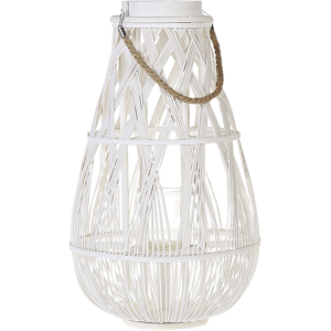 Beliani Lantern White Bamboo Wood and Glass 56 cm Indoor Outdoor Scandinavian Material:Bamboo Wood Size:34x56x34