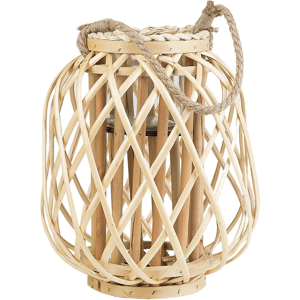 Beliani Lantern Light Willow Wood and Glass 30 cm Indoor Outdoor Scandinavian Material:Willow Wood Size:25x30x25