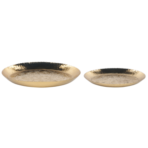 Beliani Set of 2 Decorative Trays Gold Metal  Trinket Jewellery Round Dish Textured Glamour Home Accessory Material:Iron Size:32/40x3/4x32/40