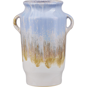 Beliani Flower Vase Blue with White Stoneware with Handles Decorative Piece Home Decor Modern Design Material:Stoneware Size:14x25x14