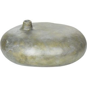 Beliani Decorative Vase Grey and Gold Terracotta Distressed Effect Painted Vintage Look Oval Shape Material:Terracotta Size:38x15x30